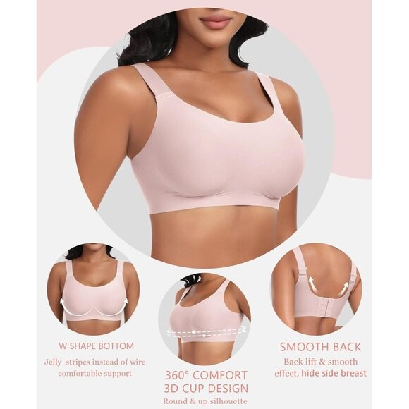 🆕Women Pink Nylon Wireless Full Coverage Seamless Padded   T-Shirt Bra - Picture 4 of 6
